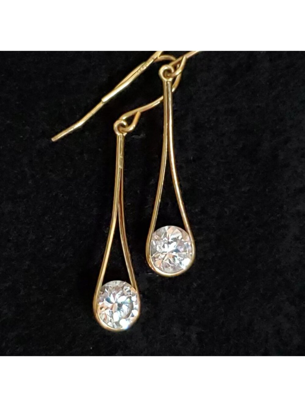 Yellow Gold CZ Earrings Dangle 10K JCM Jacmel Mauritius 1"